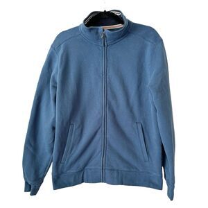 Lands End Serious Sweats Blue Fleece Lined Full Zip Sweatshirt Mens Size Large
